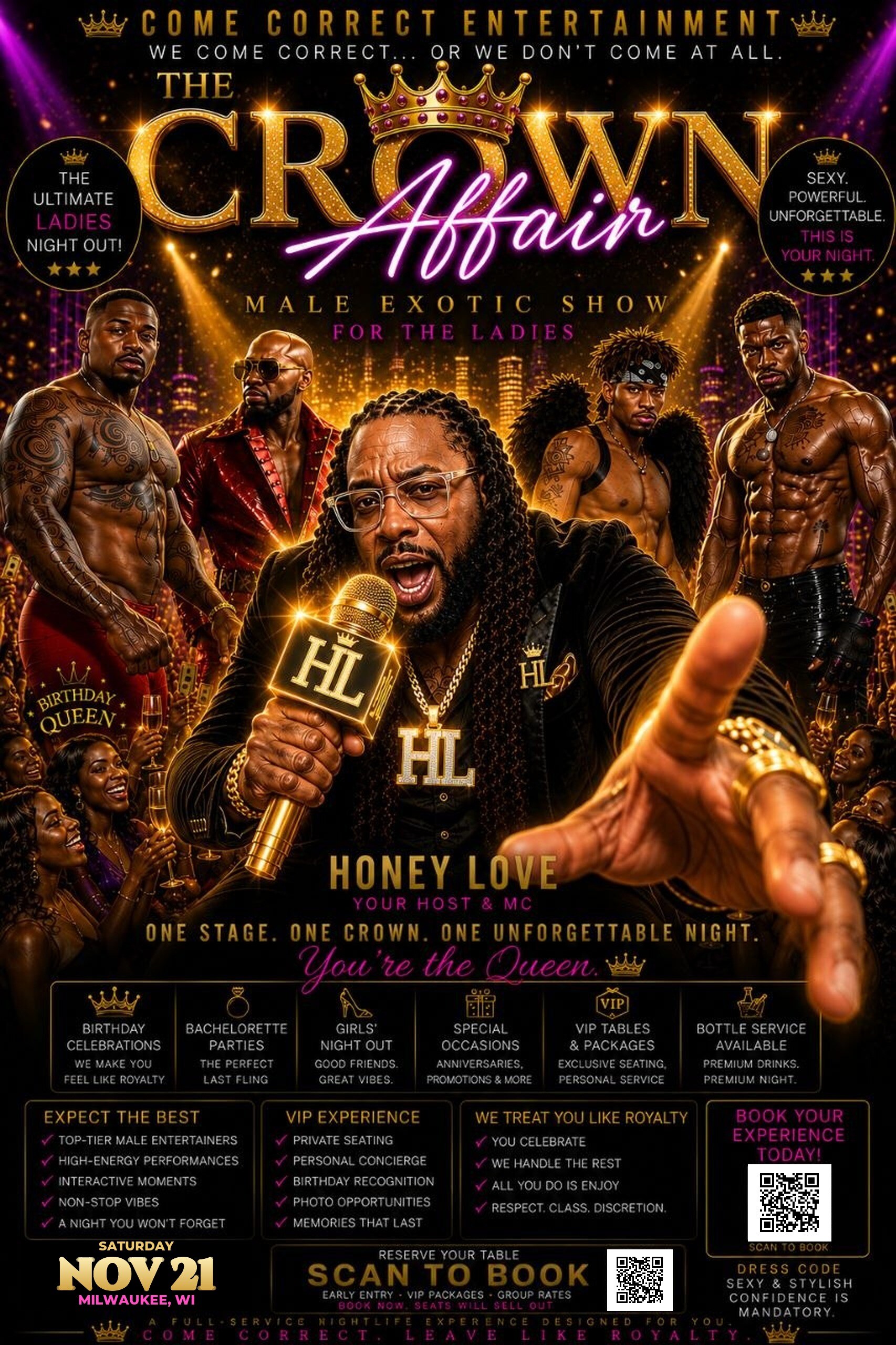 The Crown Affair Milwaukee flyer — Honey Love and the dancers, Sat Nov 21